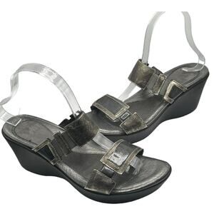 Naot Wedge Sandals Womens 9 Metallic Gray Patent Leather Slip On Comfort Resort